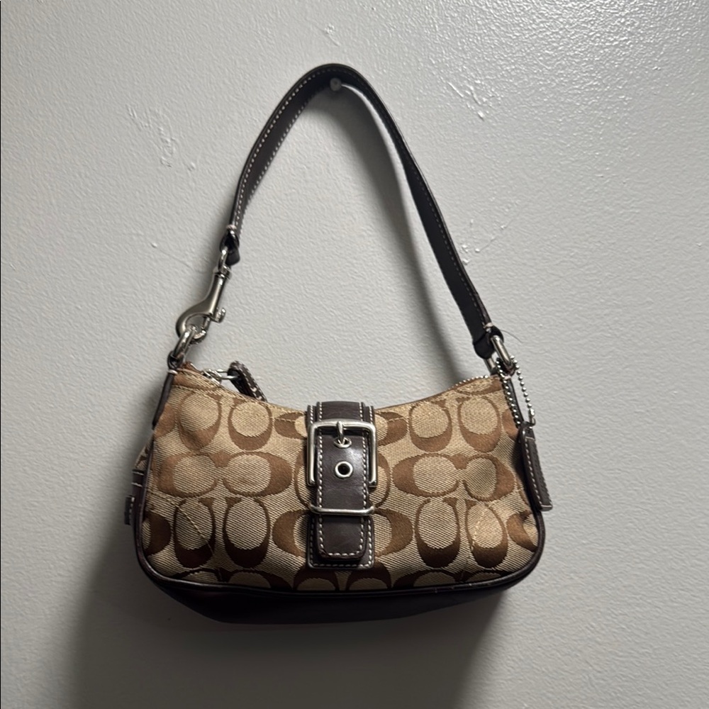 Coach Tan and Brown Monogram Shoulder Bag